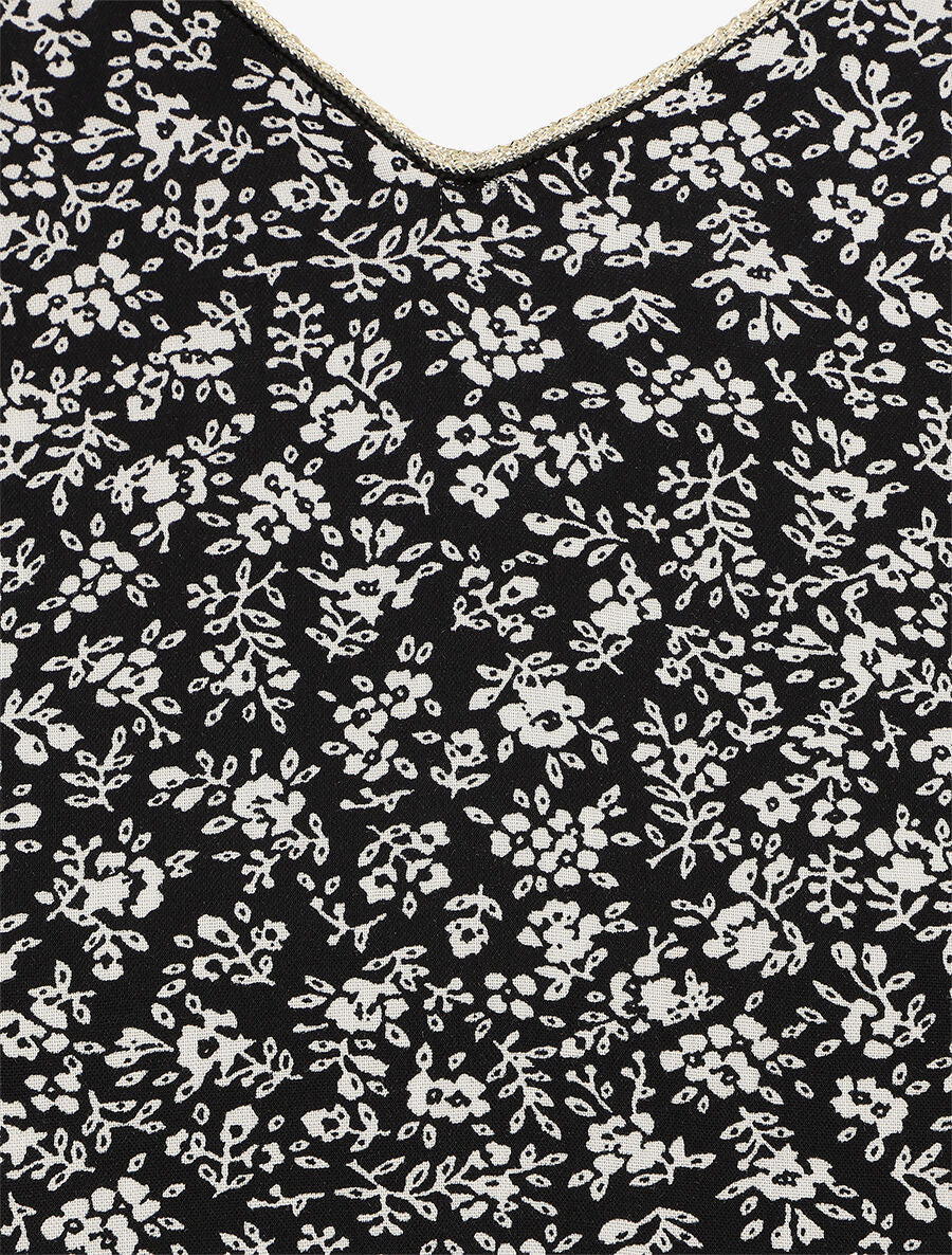 Blouse à imprimé fleuri et manches volantées - Noir - 3