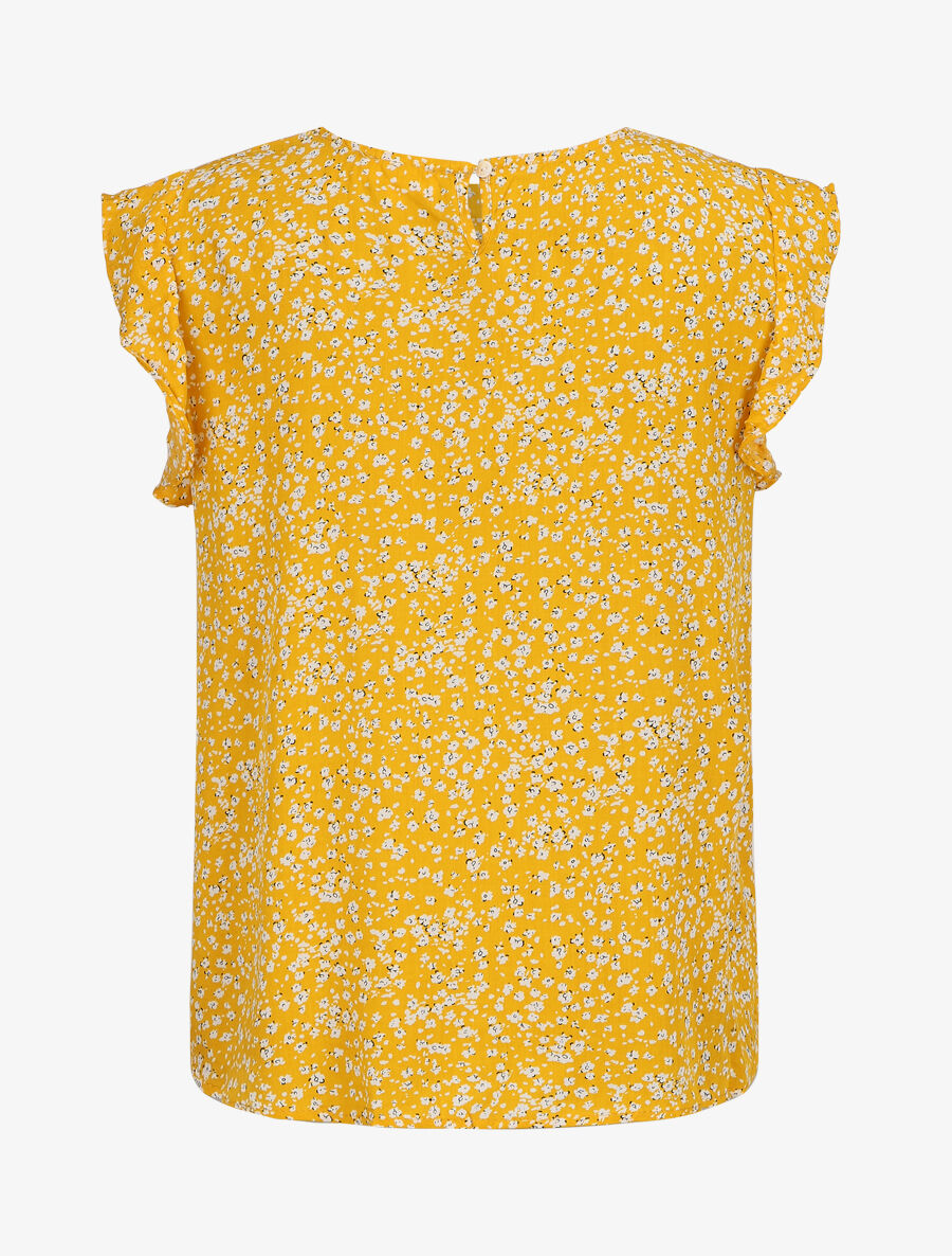 Blouse à imprimé petites fleurs et manches volantées - Jaune - 2
