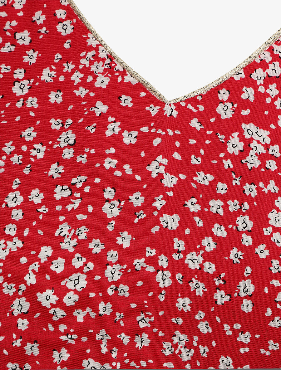 Blouse à imprimé petites fleurs et manches volantées - Rouge - 3
