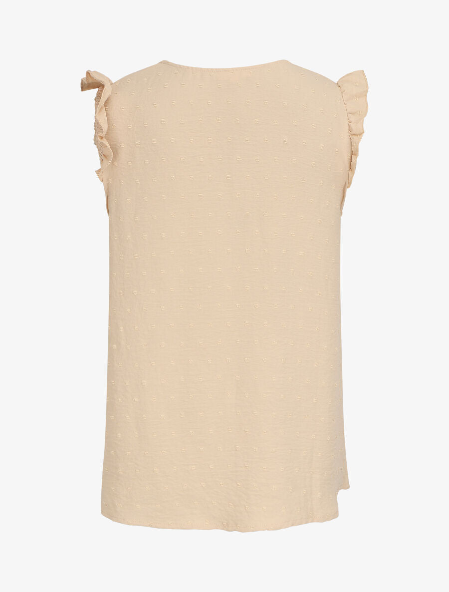 Blouse unie à manches volantées - Beige - 2