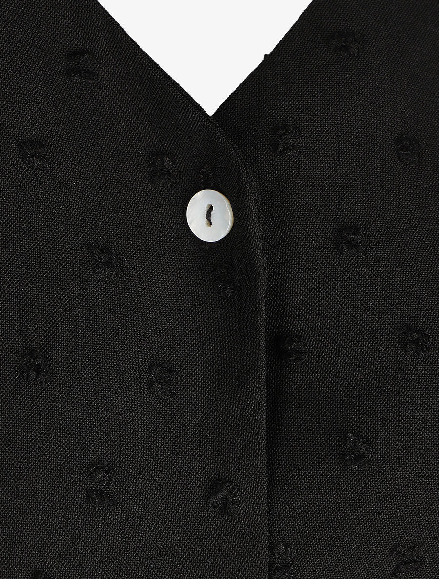 Blouse unie à manches volantées - Noir - 3
