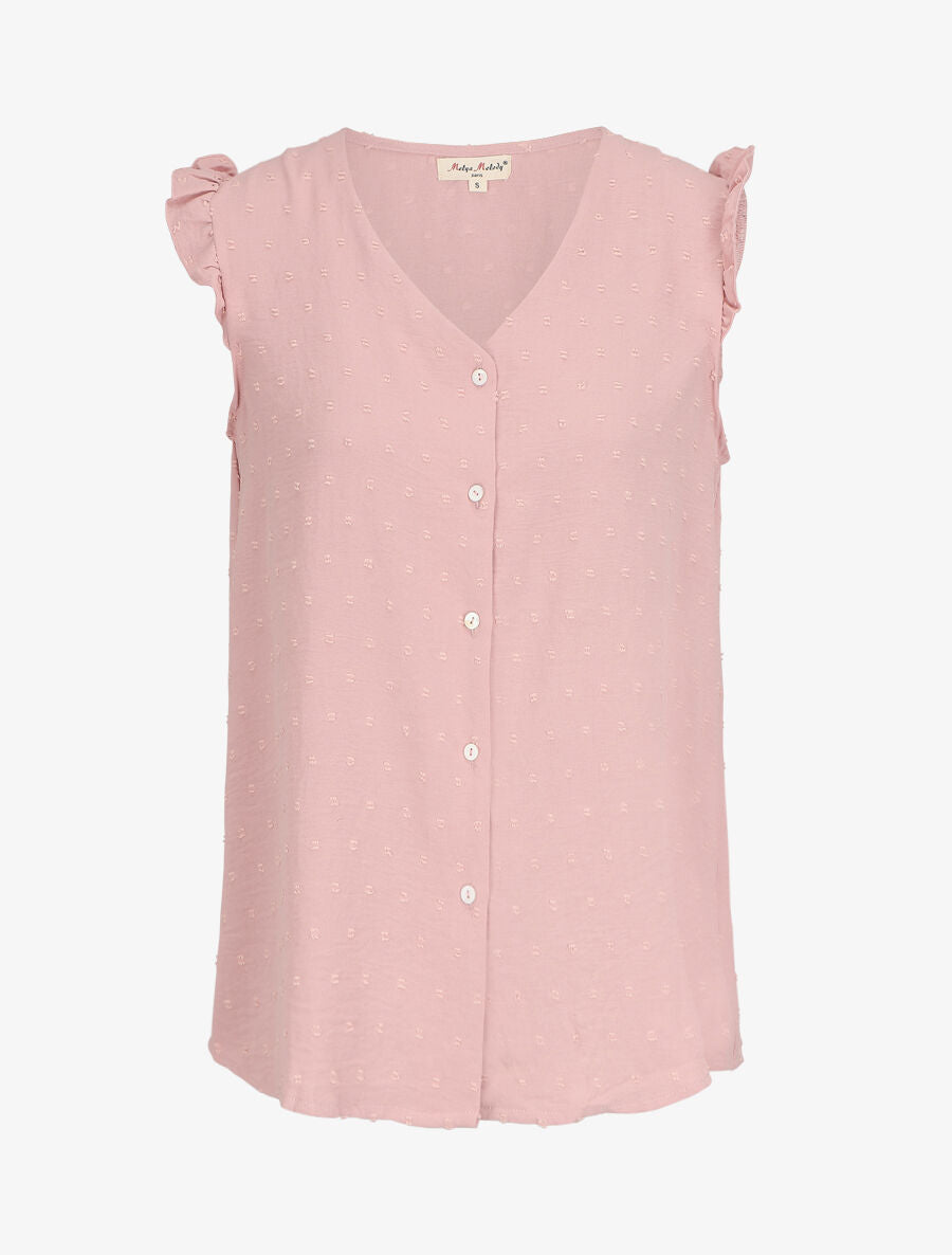 Blouse unie à manches volantées - Rose - 1