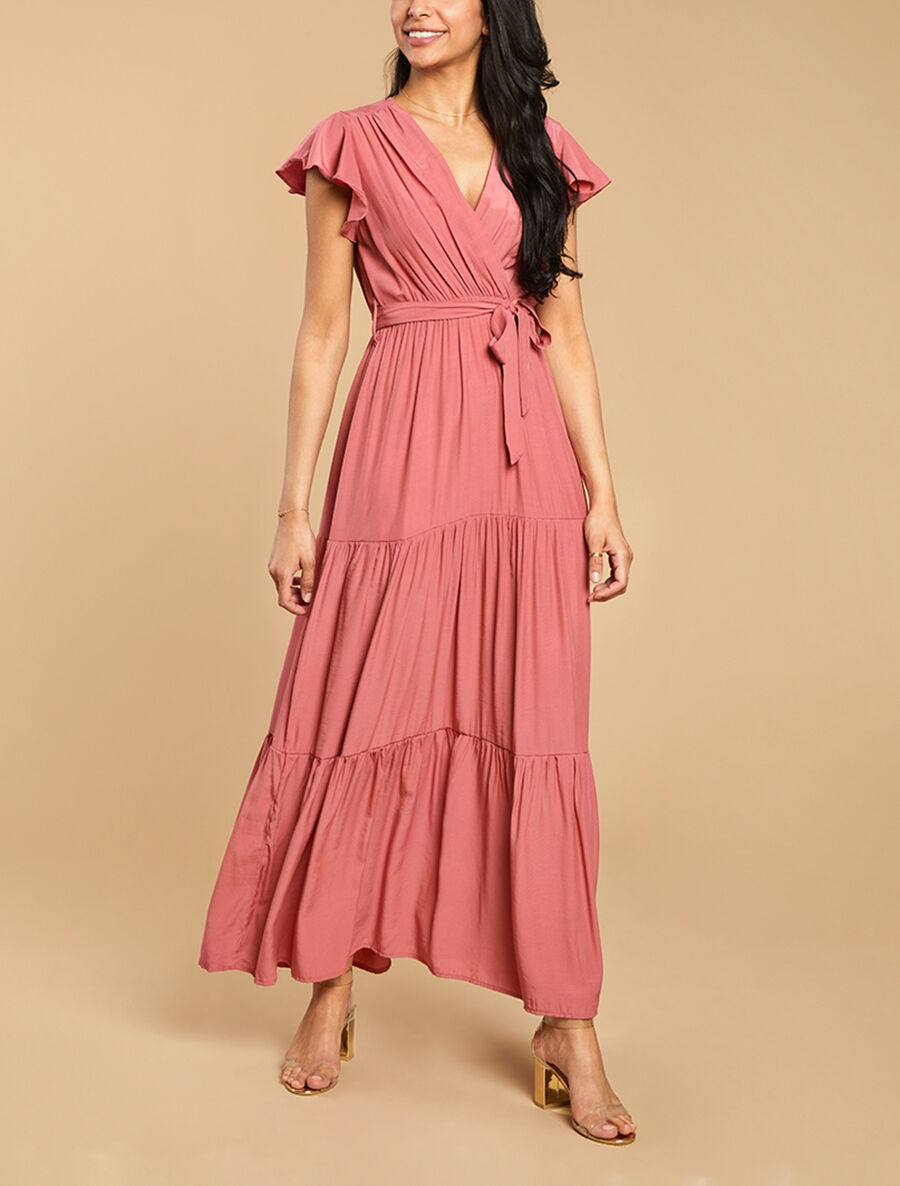 Robe longue unie évasée - Rose - 4
