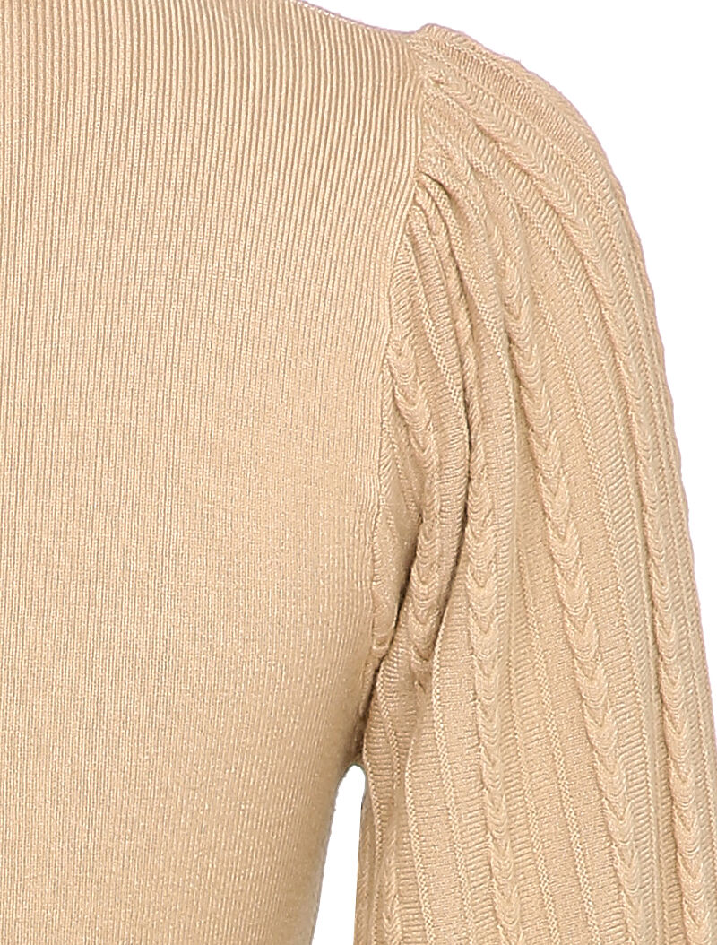 Robe pull à manches bouffantes en maille tressée - Beige foncé - 3