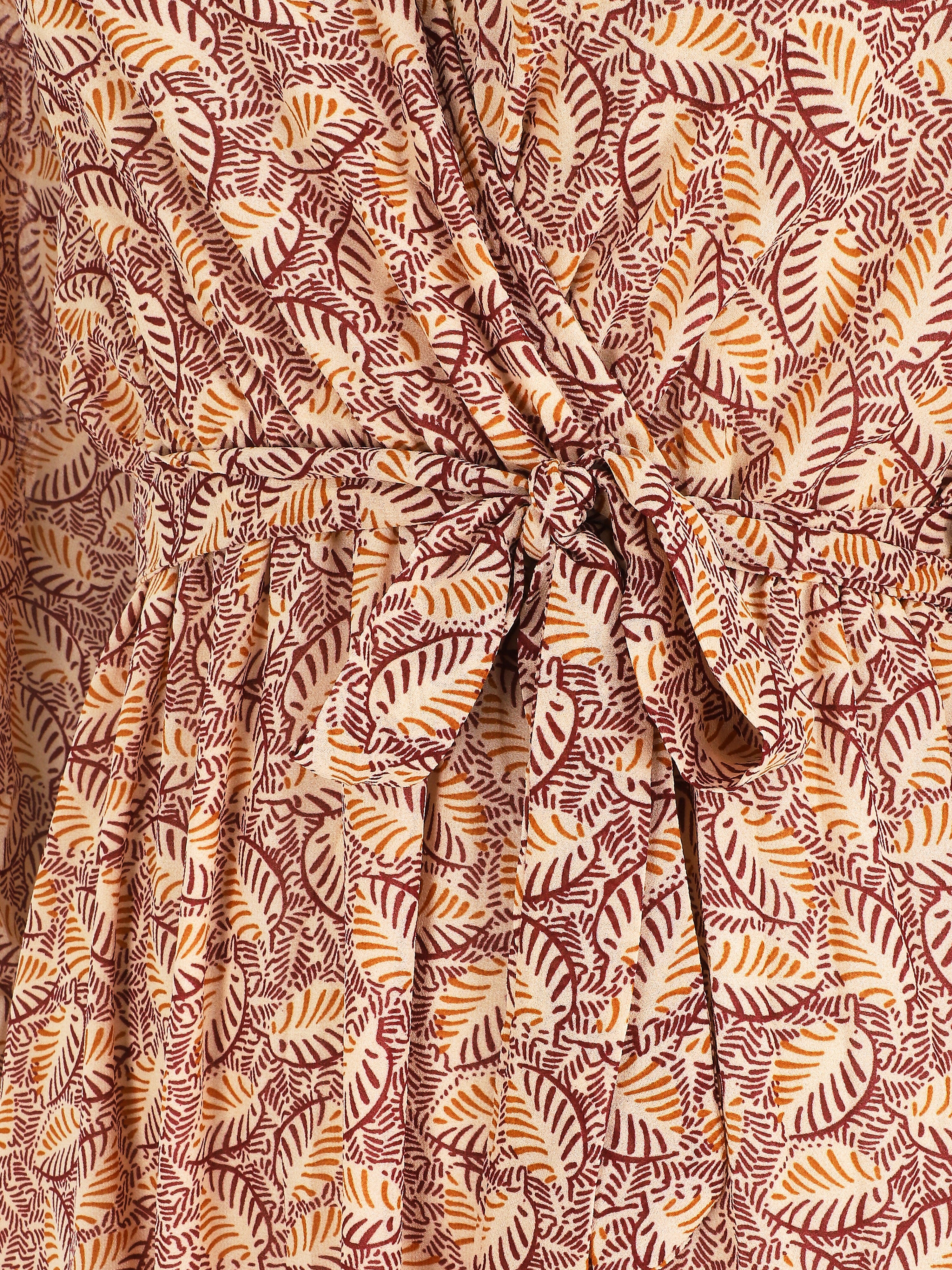 Robe longue en voile imprimé feuilles stylisées - Bordeaux - 3