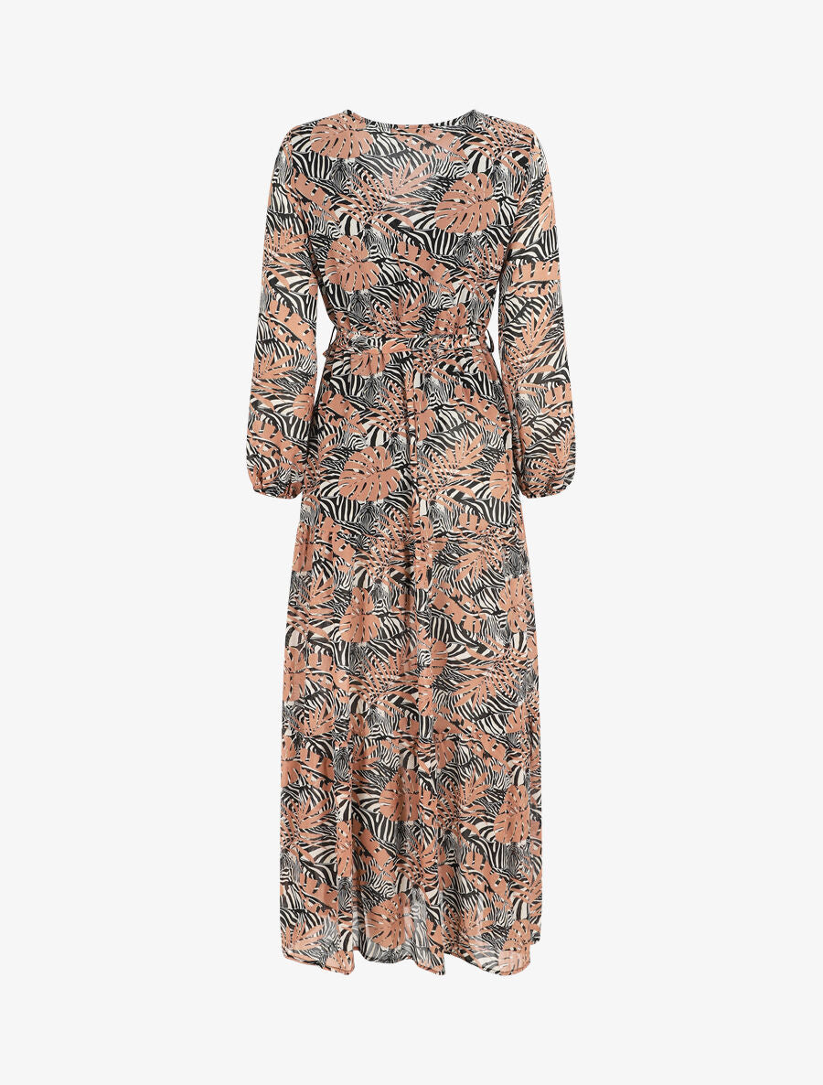 Robe longue en voile imprimé tropical irisé - Rose - 2