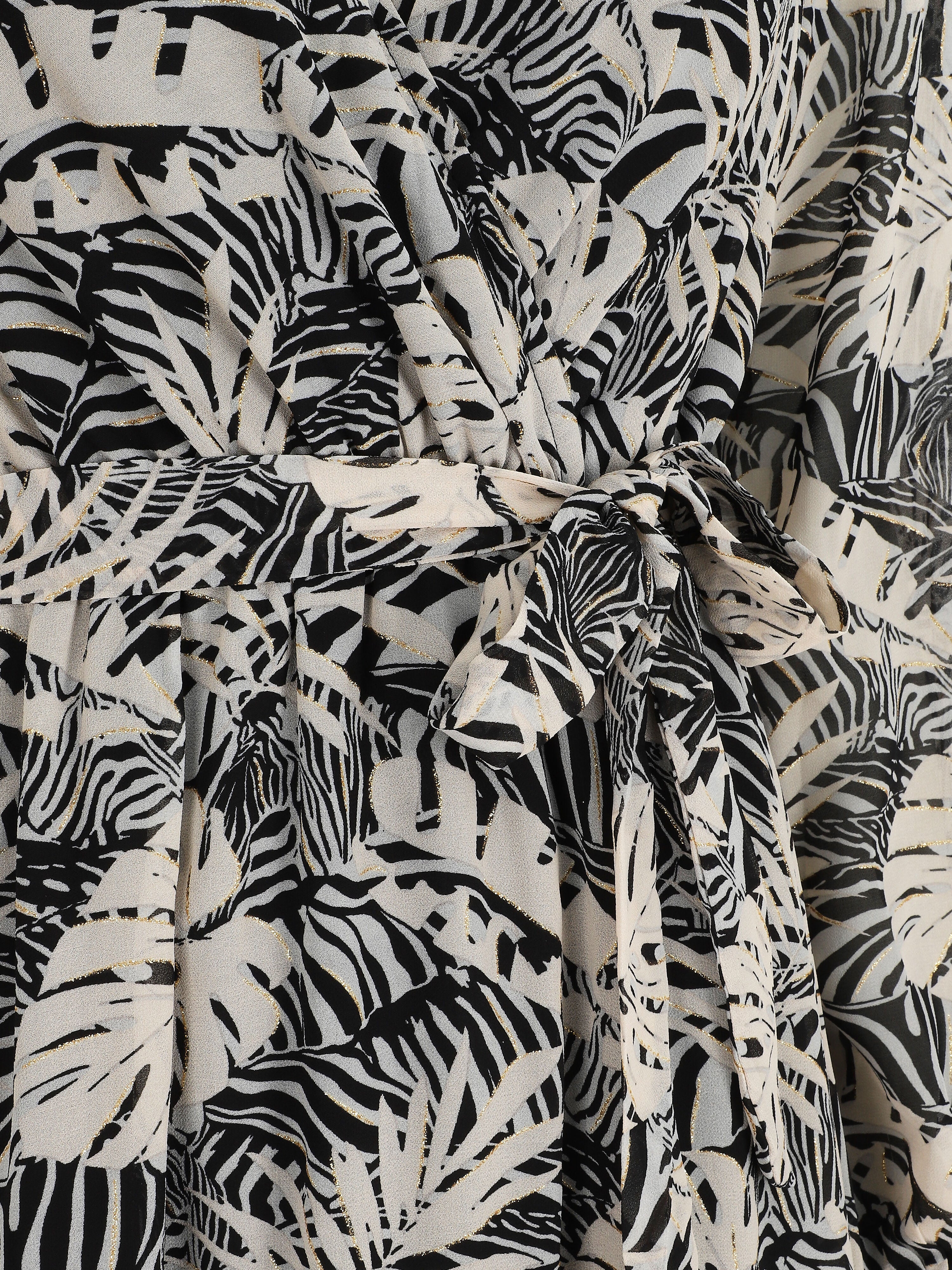 Robe longue en voile imprimé tropical irisé - Noir - 3