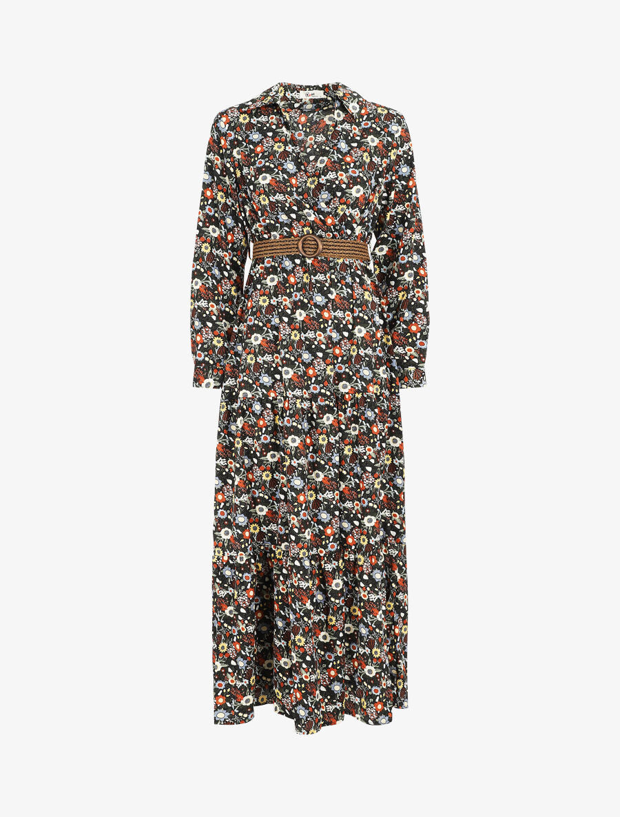 Robe longue imprimé floral - Noir - 5