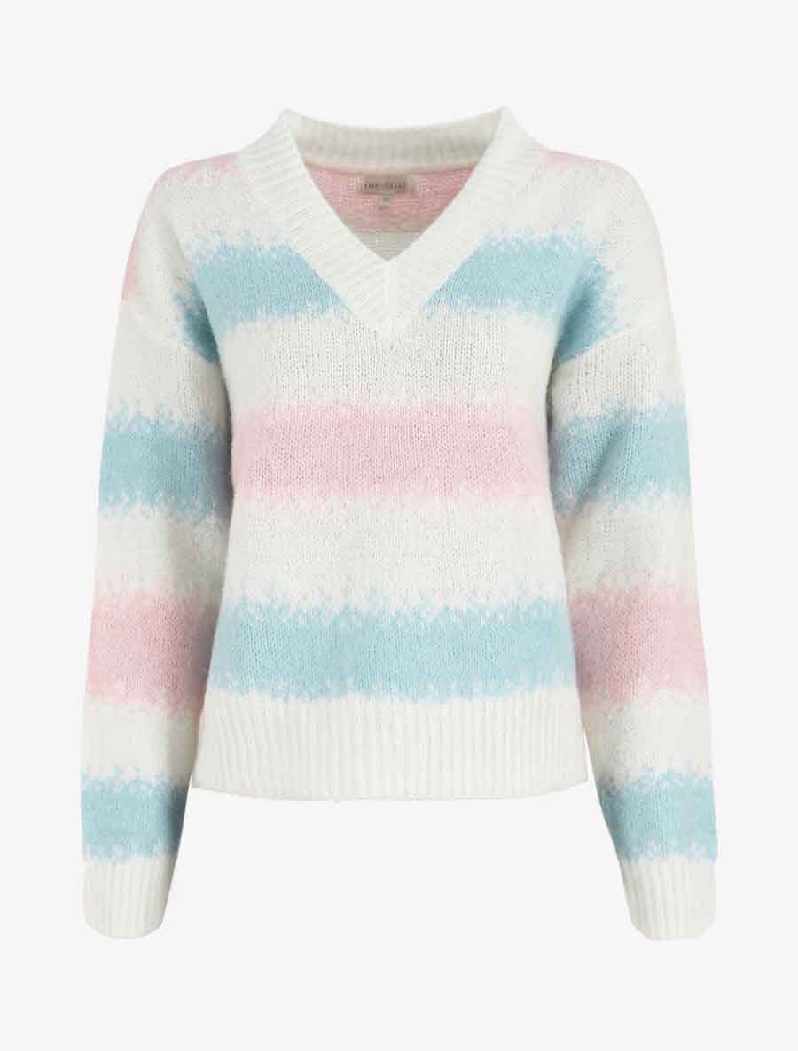 Pull en laine mélangé à motif rayé - Blanc - 5