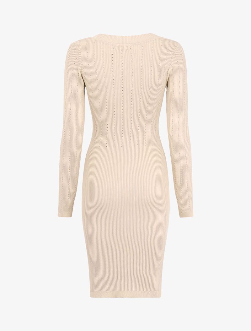 Robe pull côtelée à col carré - Beige - 2
