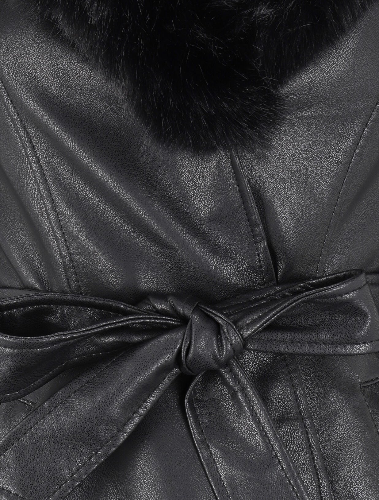 Manteau en simili à capuche et fausse fourrure - Noir - 3