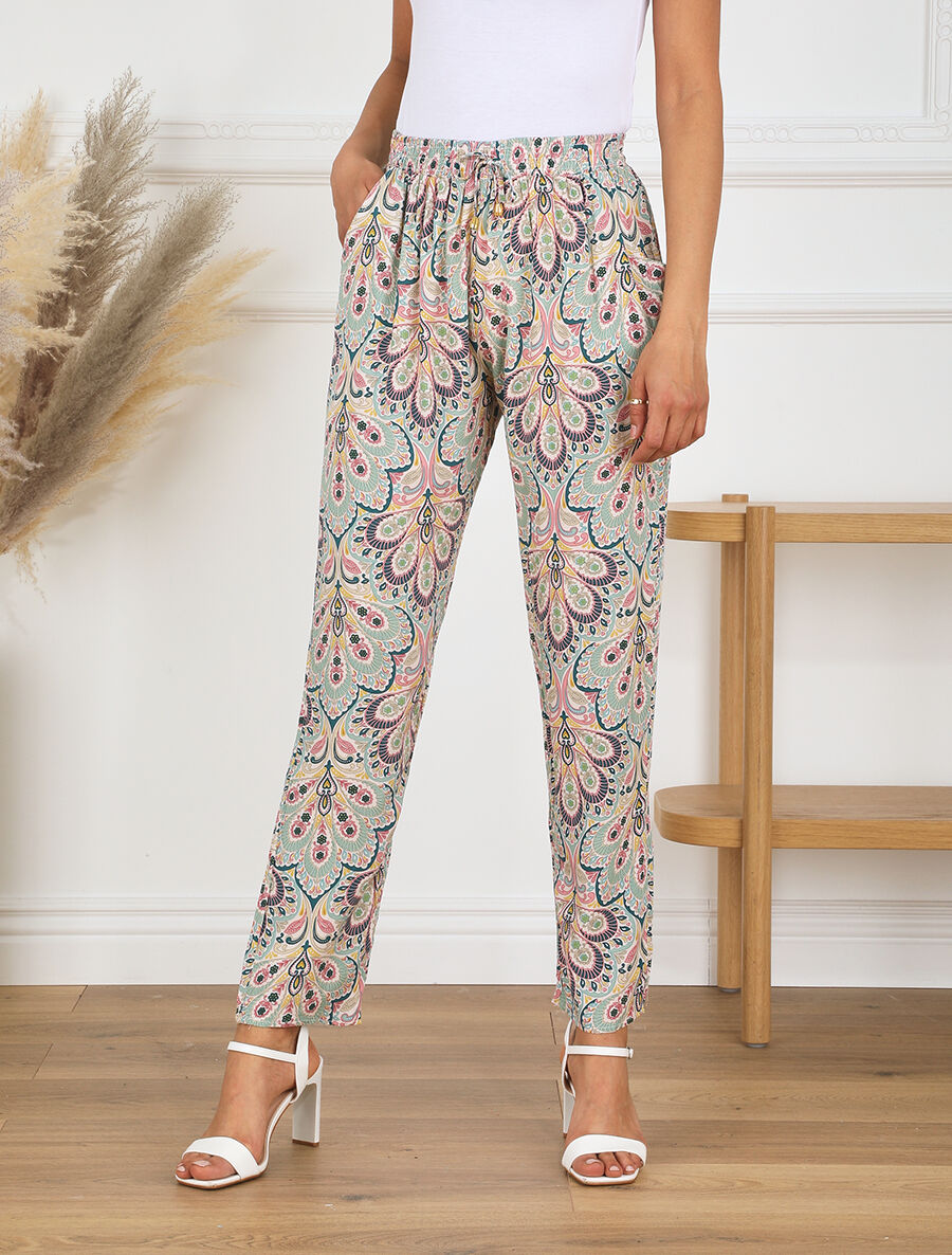 Pantalon droit motif cachemire - Vert d&