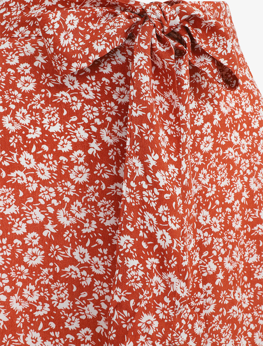 Jupe longue à taille élastiquée imprimé fleuri - Rouge - 3
