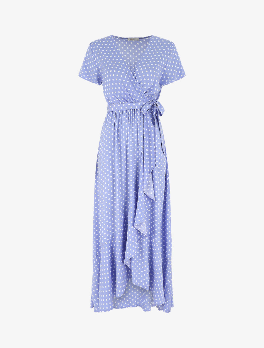 Robe longue portefeuille à pois Lavande Inspee