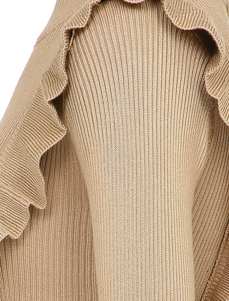 Robe côtelée à épaules volantées - Beige - 4