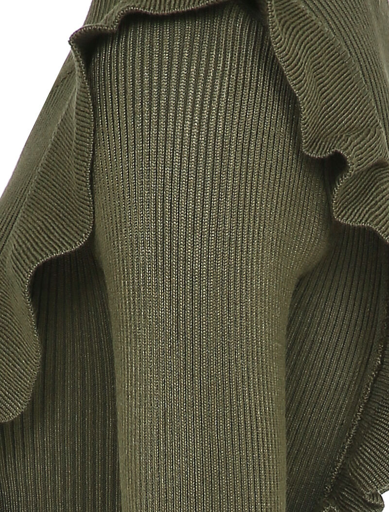 Robe côtelée à épaules volantées - Kaki - 4