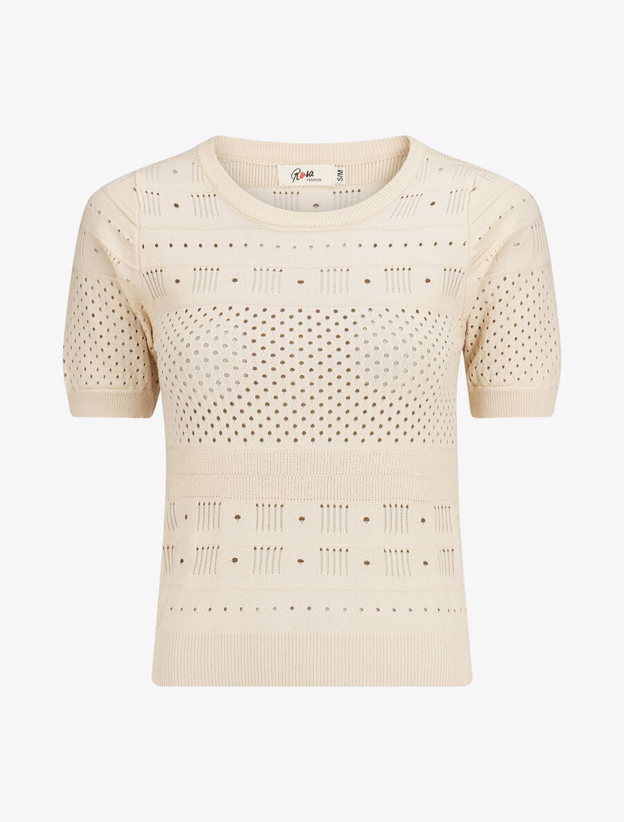 Top fin uni ajouré - Beige - 1