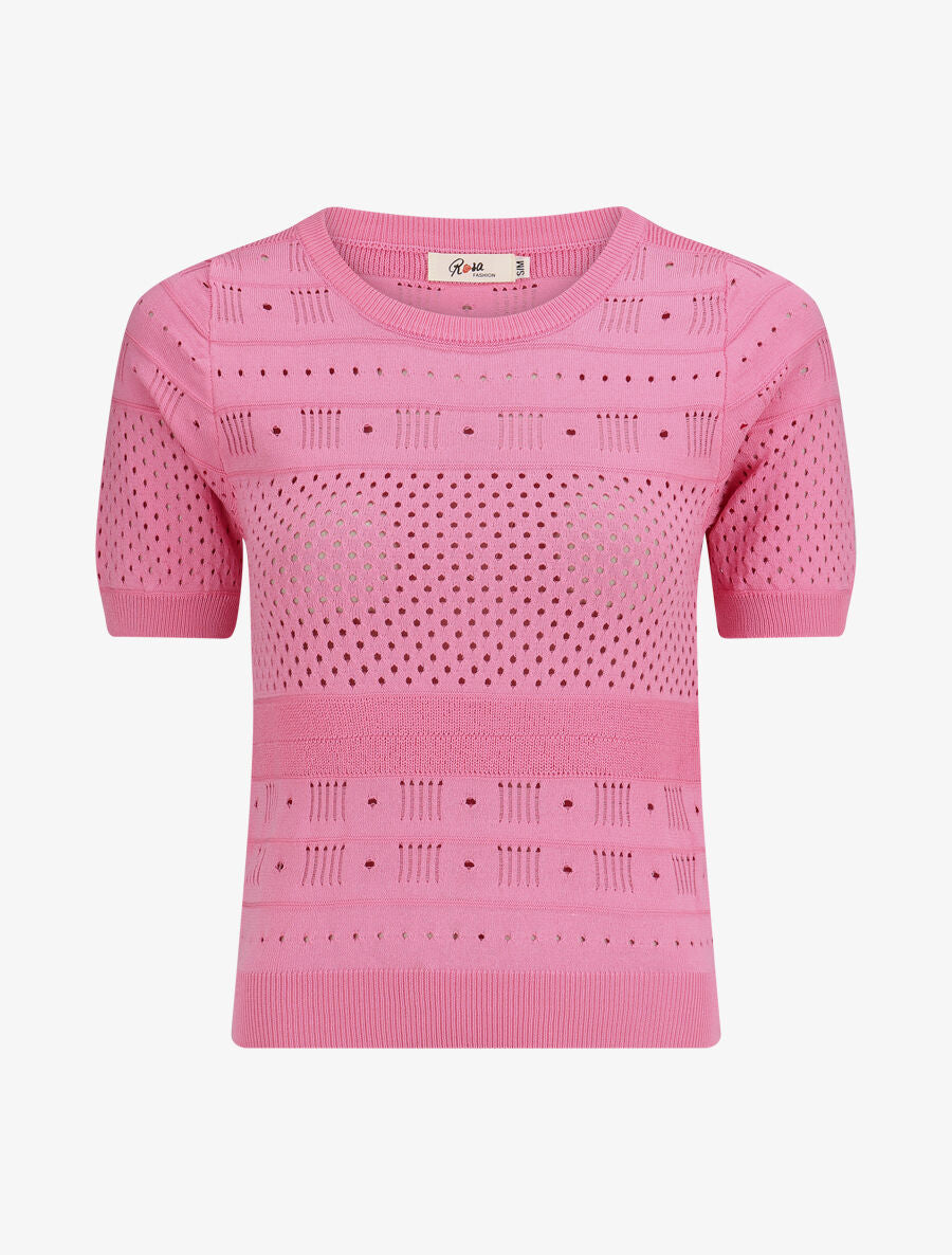 Top fin uni ajouré - Rose - 4