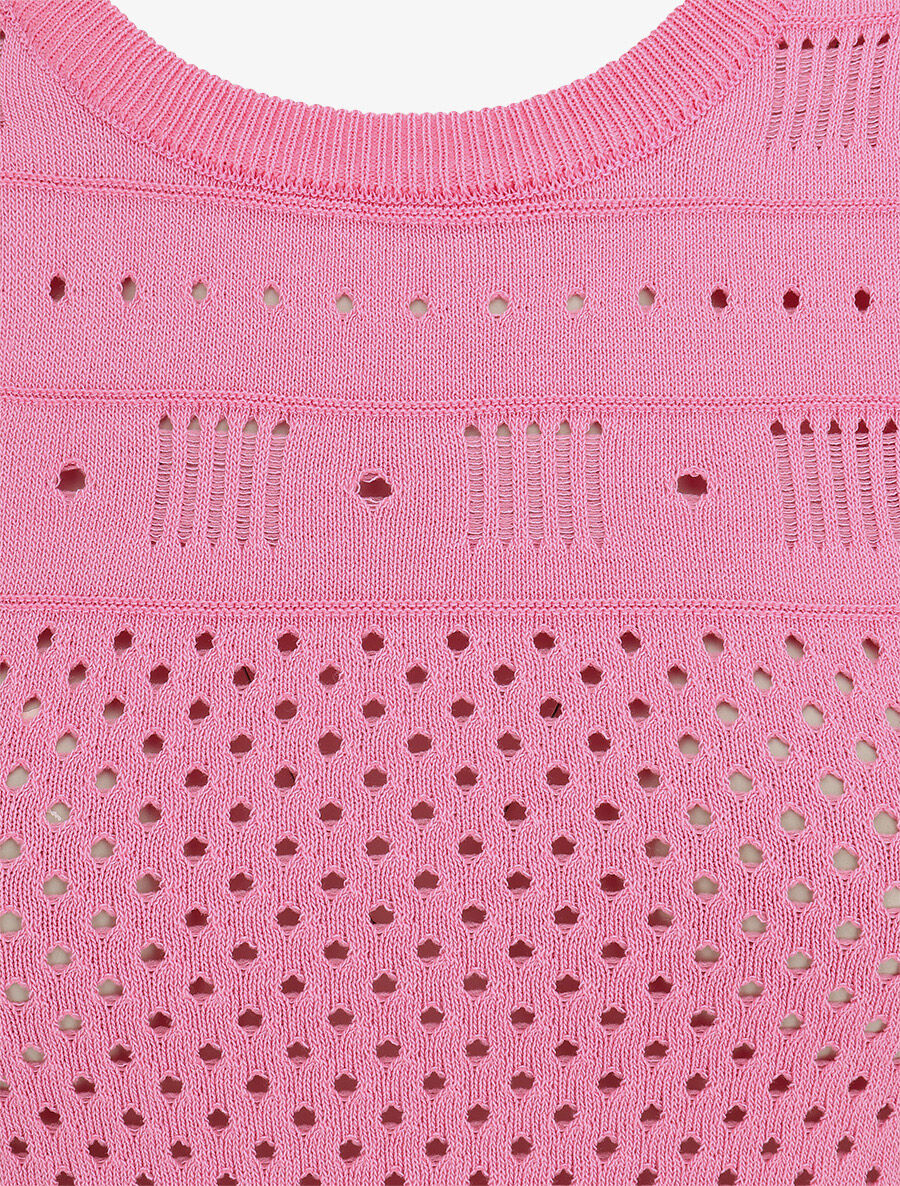 Top fin uni ajouré - Rose - 3