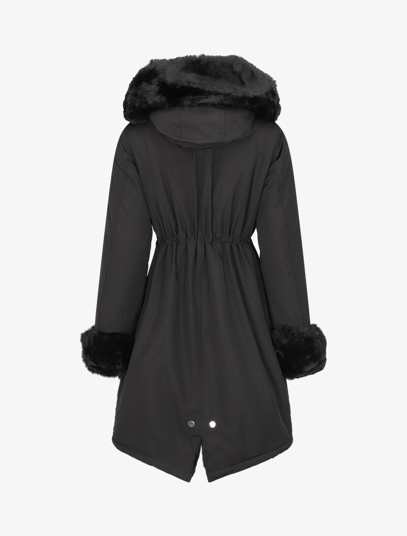 Parka à bords en fourrure synthétique amovible - Noir - 2
