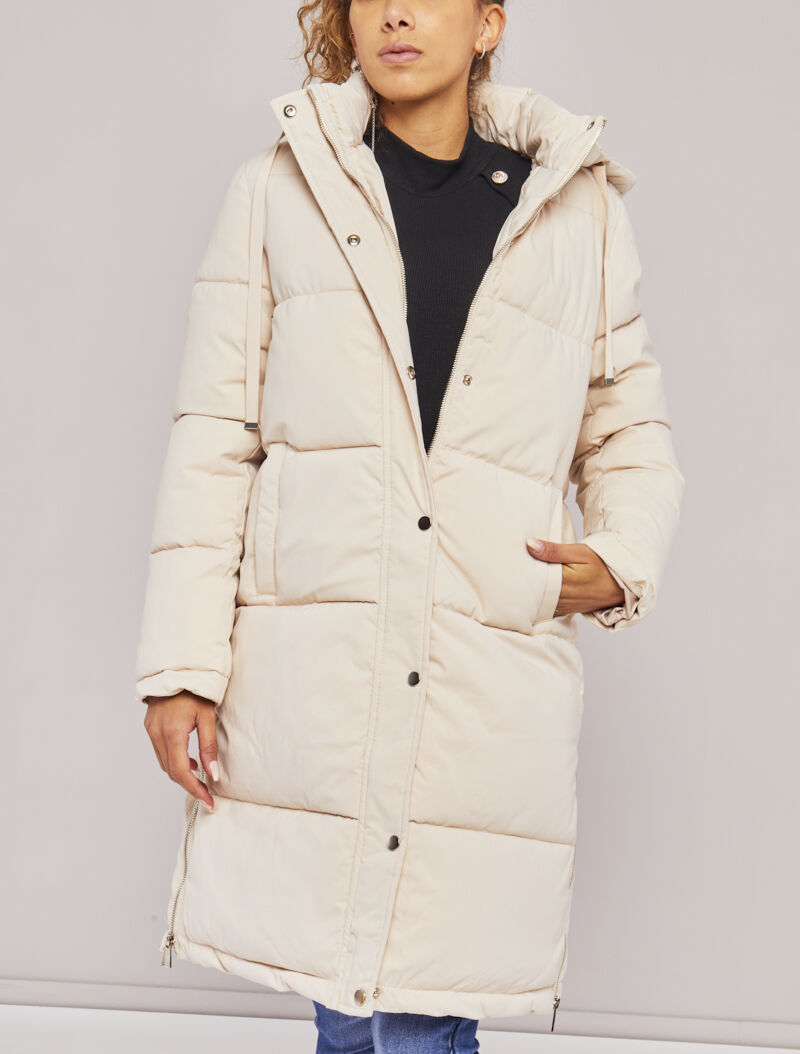 Doudoune mi-longue à capuche - Beige - 4