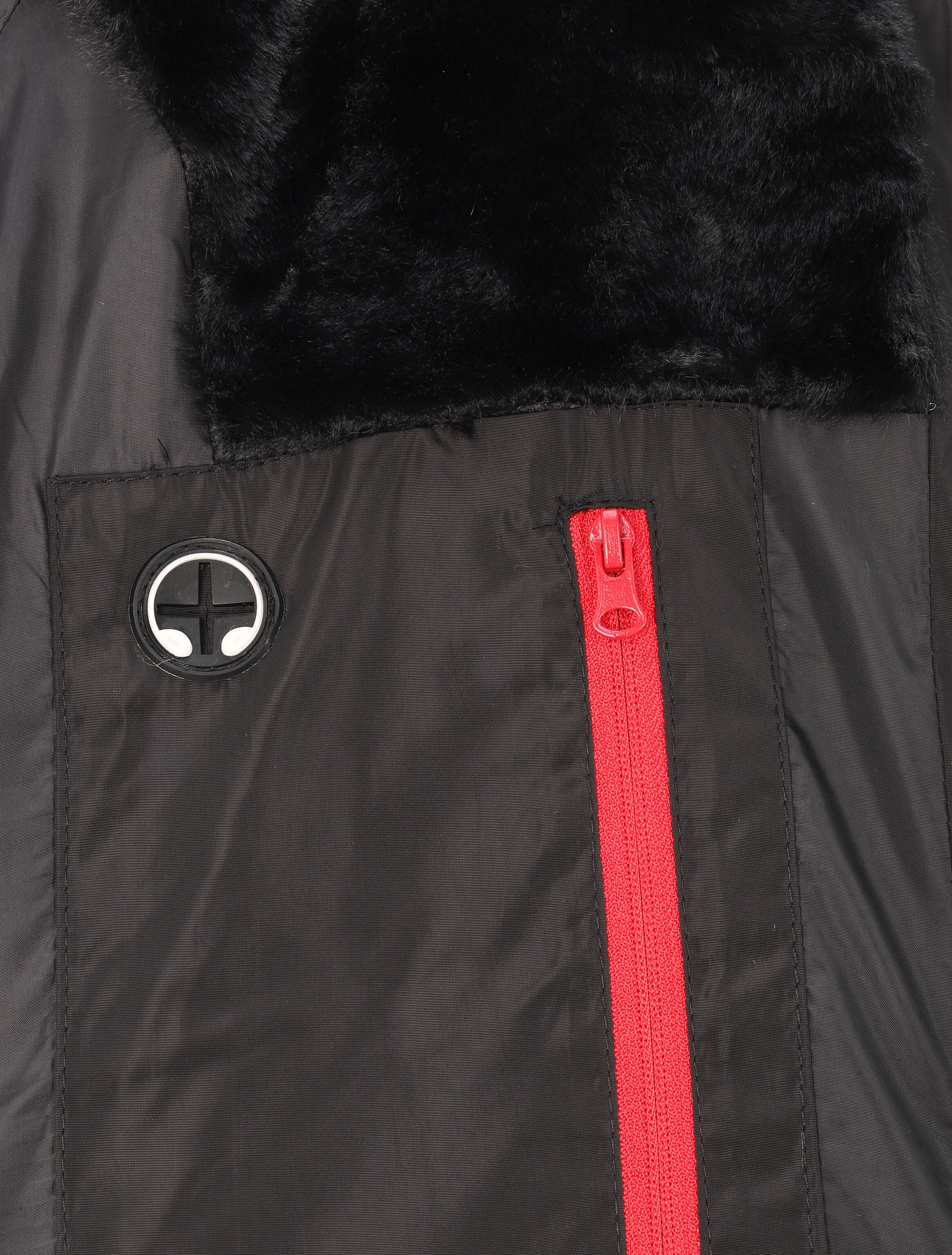 Doudoune à poches zippées et capuche à détail fausse fourrure - Noir - 6