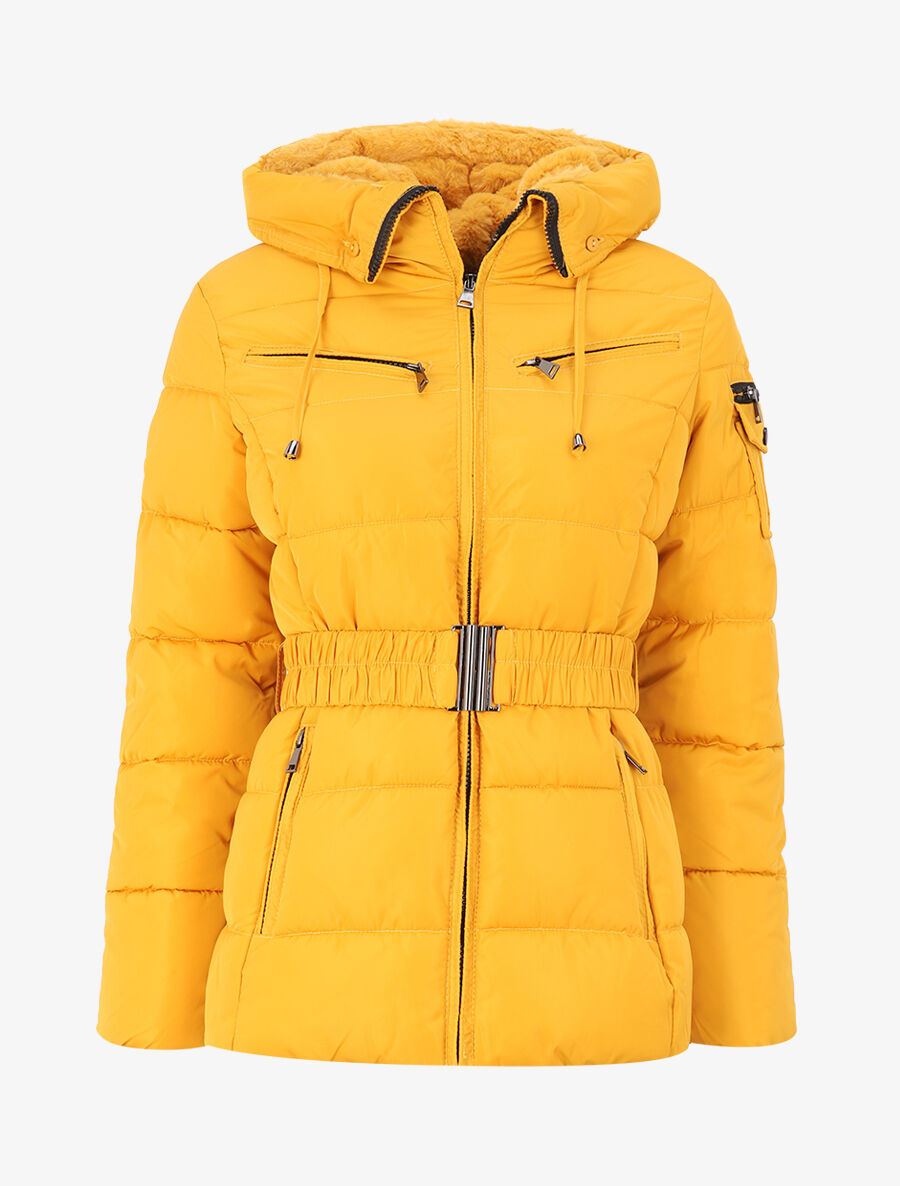 Doudoune à poches zippées et capuche à détail fausse fourrure - Jaune - 3