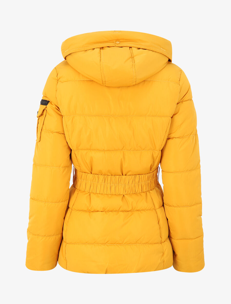 Doudoune à poches zippées et capuche à détail fausse fourrure - Jaune - 4