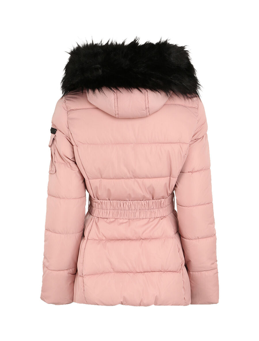 Doudoune à poches zippées et capuche à détail fausse fourrure - Rose poudré - 2