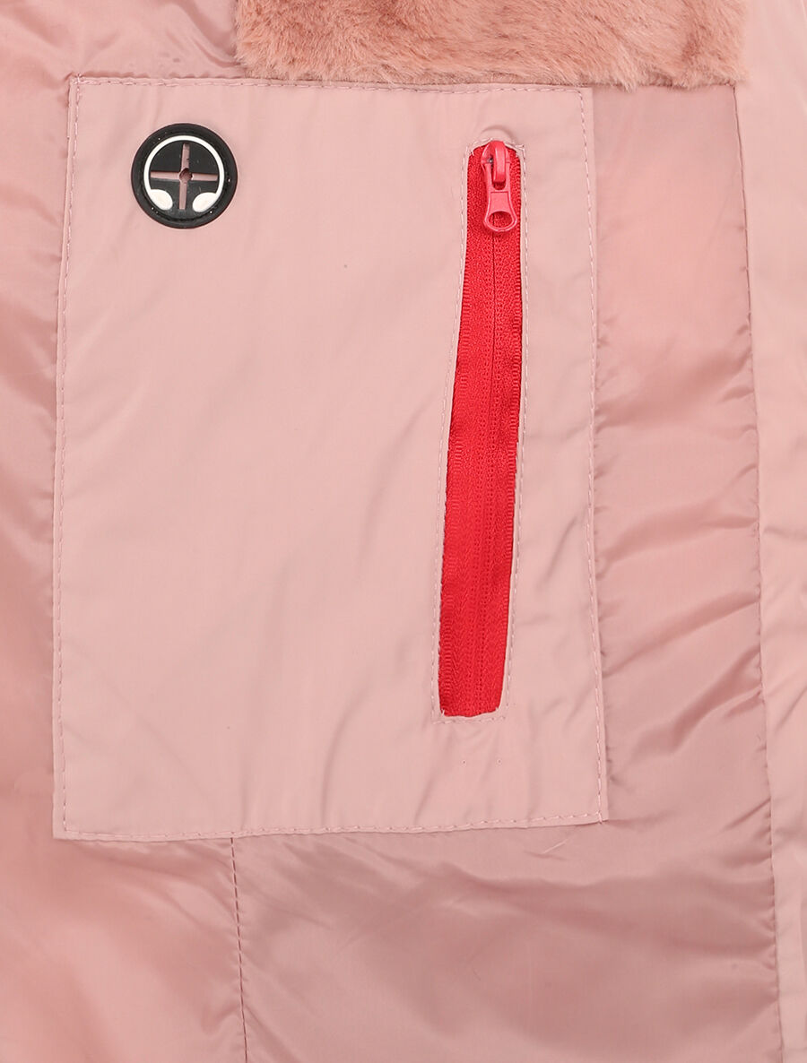 Doudoune à poches zippées et capuche à détail fausse fourrure - Rose poudré - 3