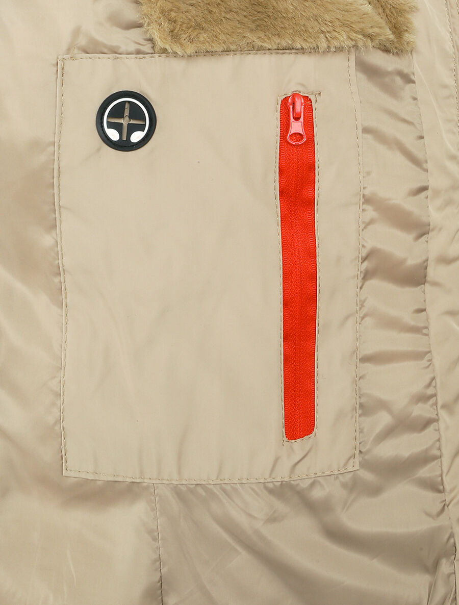 Doudoune à poches zippées et capuche à détail fausse fourrure - Beige - 3