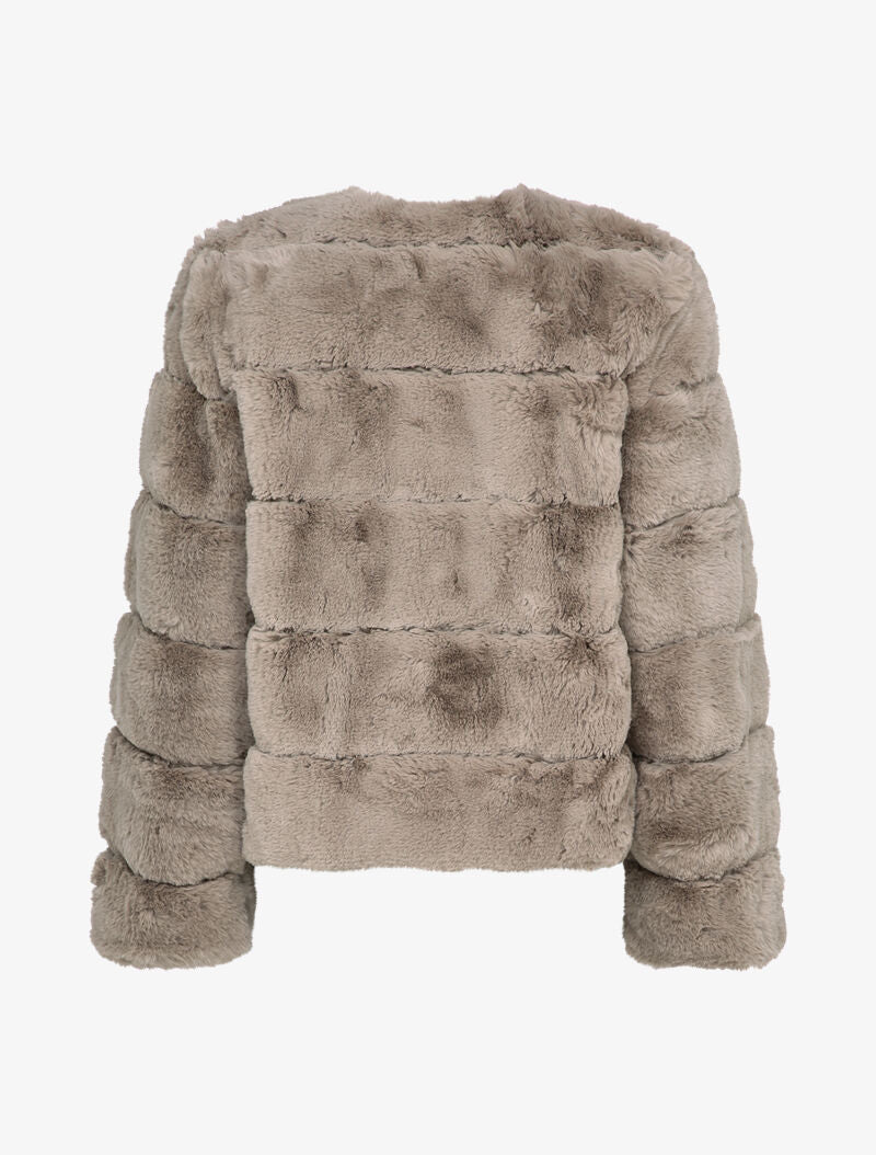 Manteau court en fausse fourrure à col rond - Taupe - 2