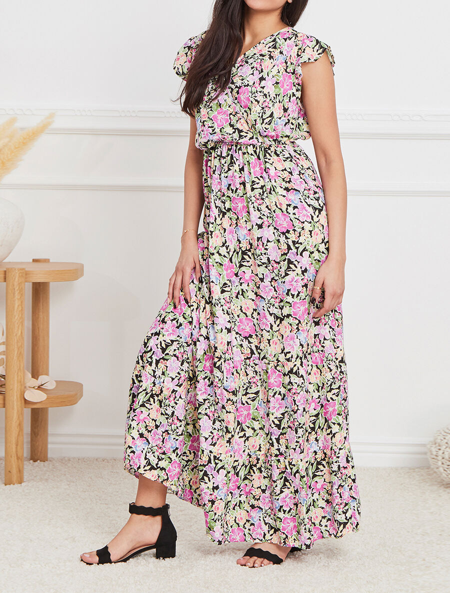 Robe longue à imprimé roses - Parme - 4