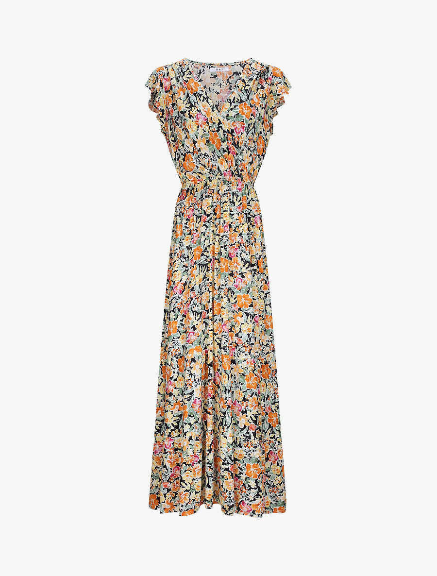 Robe longue à imprimé roses - Orange - 1