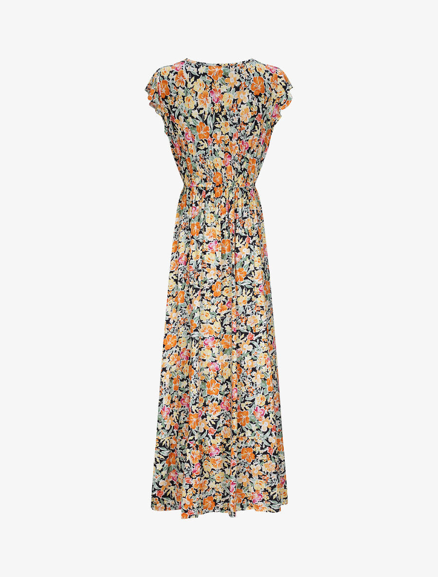 Robe longue à imprimé roses - Orange - 2