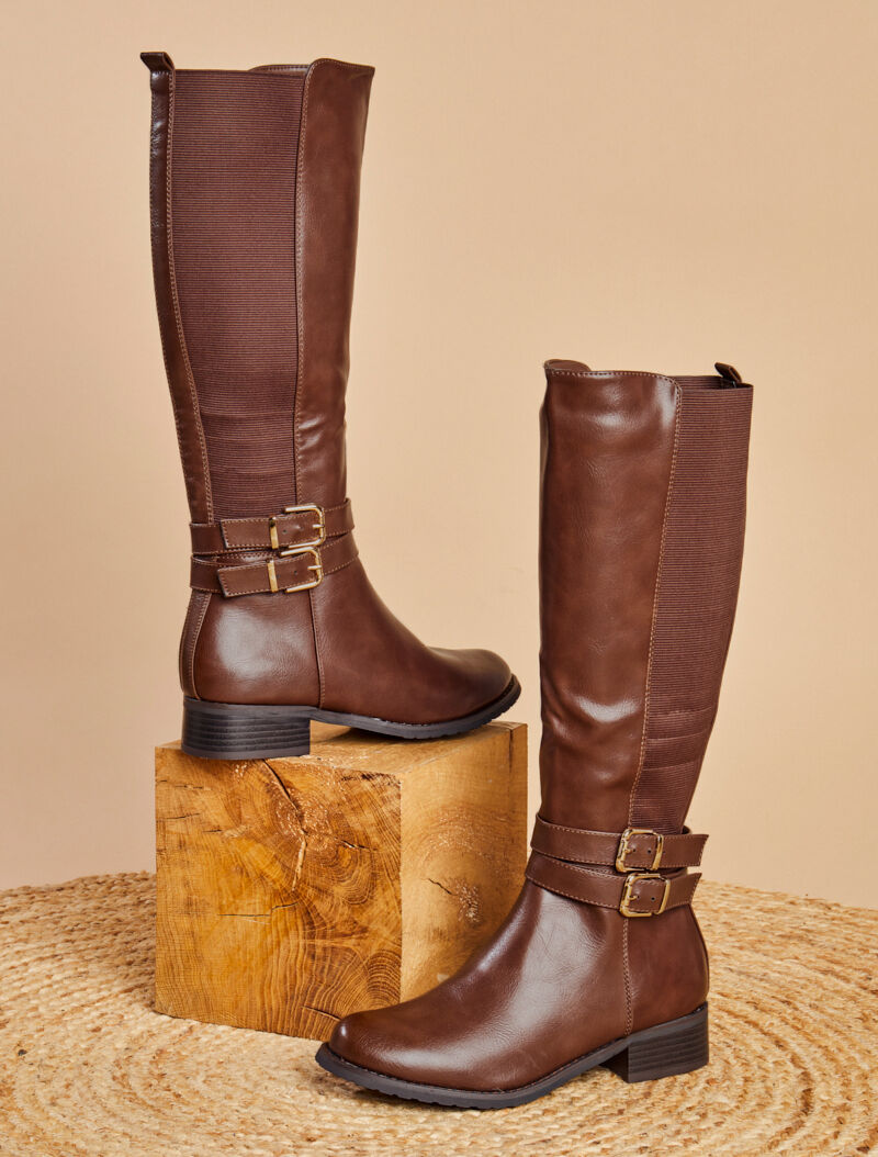 Bottes cavalières élastiquées - Camel - 1