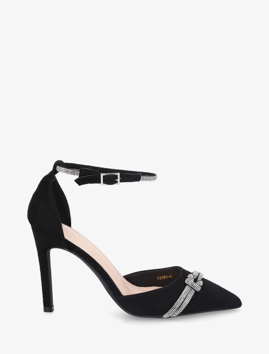 Escarpins en suédine à talon aiguille et strass Noir Inspee