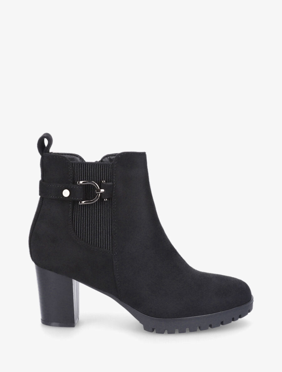 Bottines en suédine à talon - Noir - 5