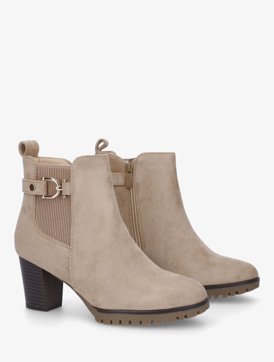 Bottines en suédine à talon - Beige - 4
