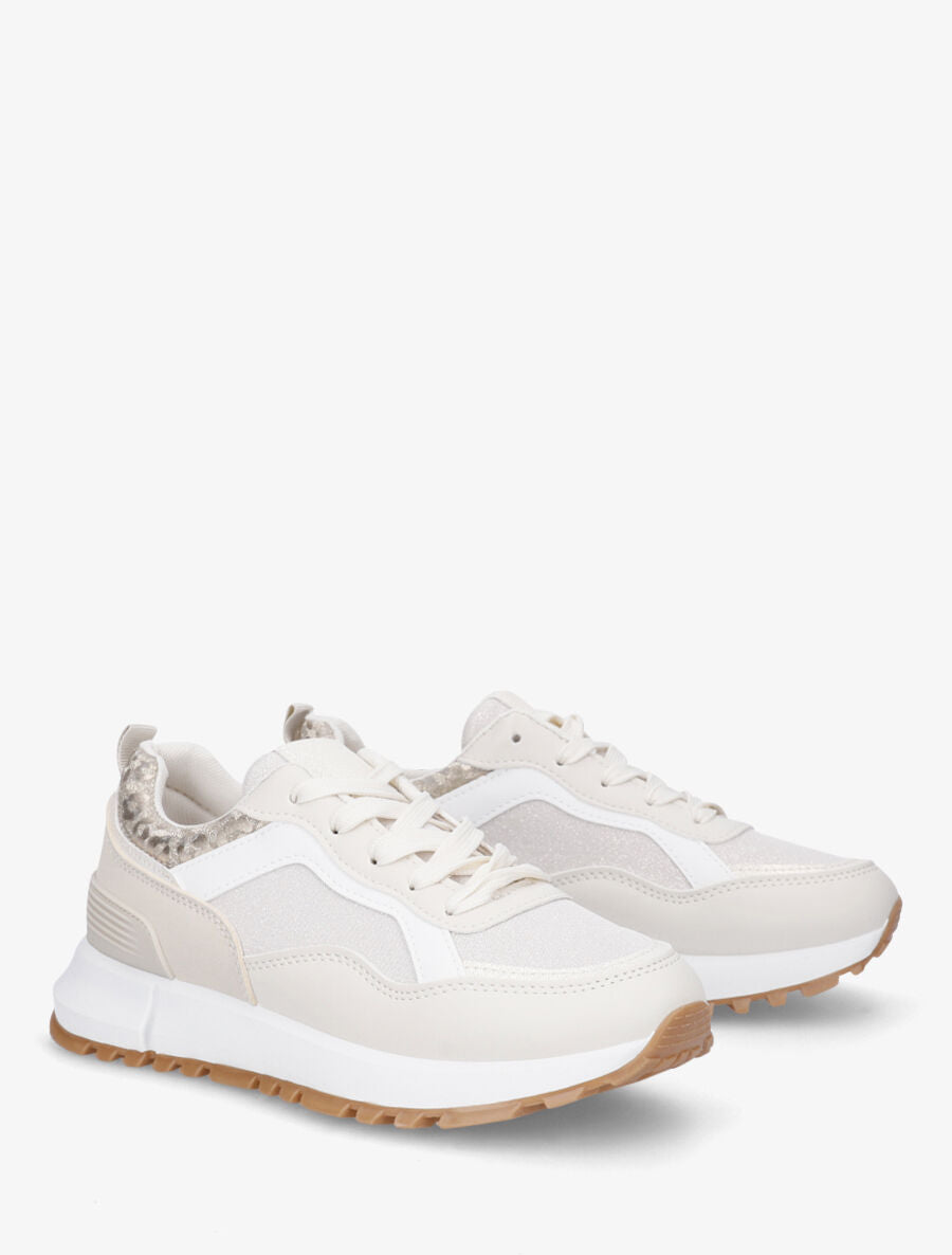 Sneakers compensées et paillettes - Beige - 4