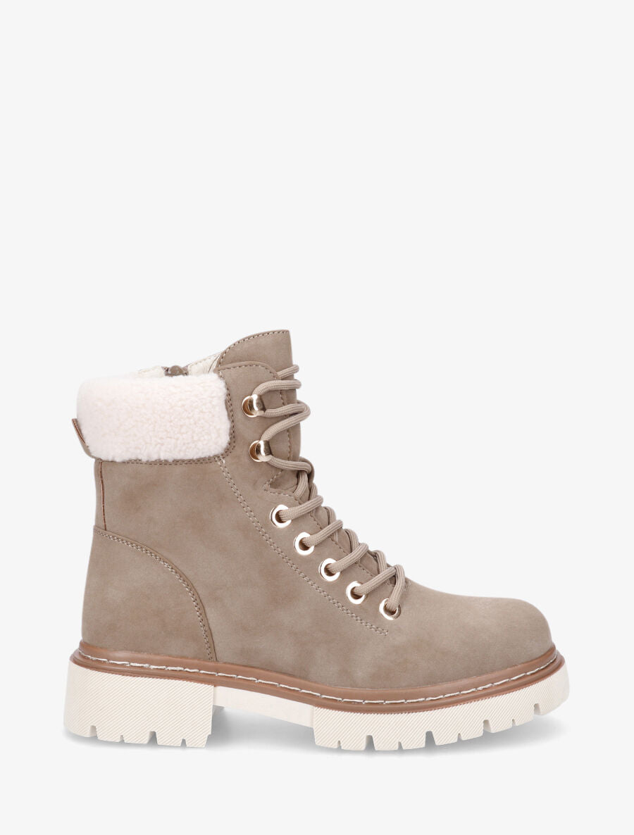 Boots fourrées en suédine à lacets - Taupe - 1