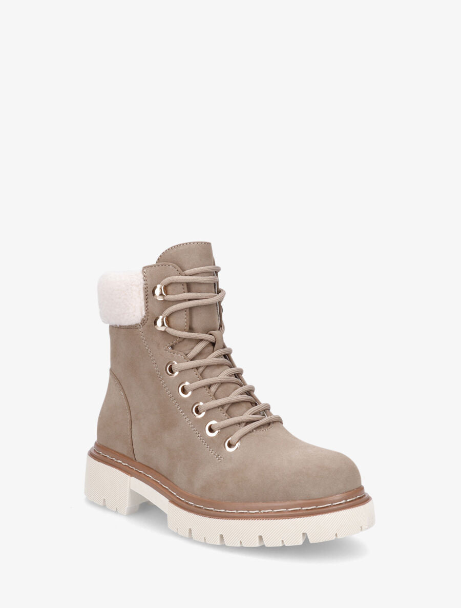 Boots fourrées en suédine à lacets - Taupe - 2
