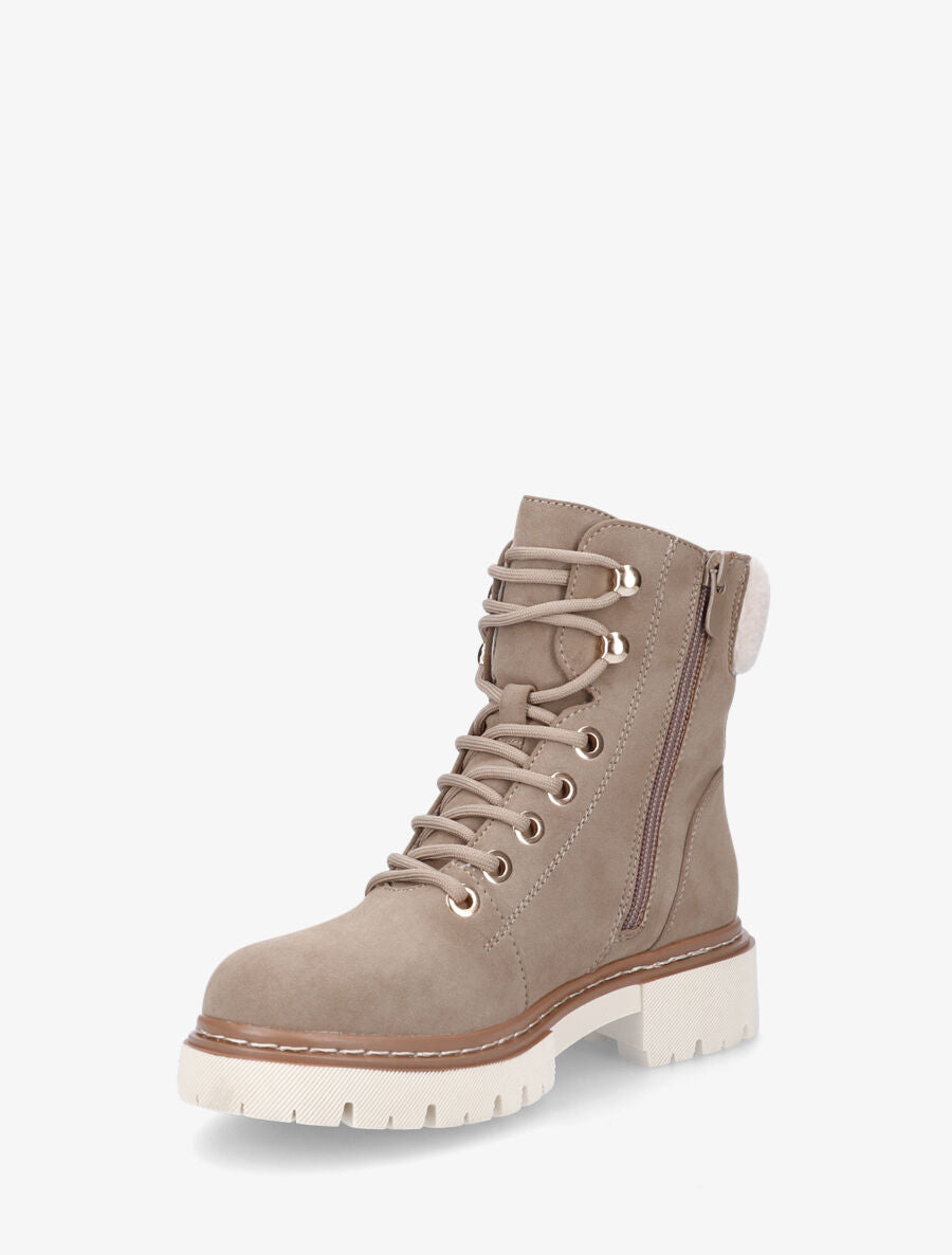 Boots fourrées en suédine à lacets - Taupe - 3