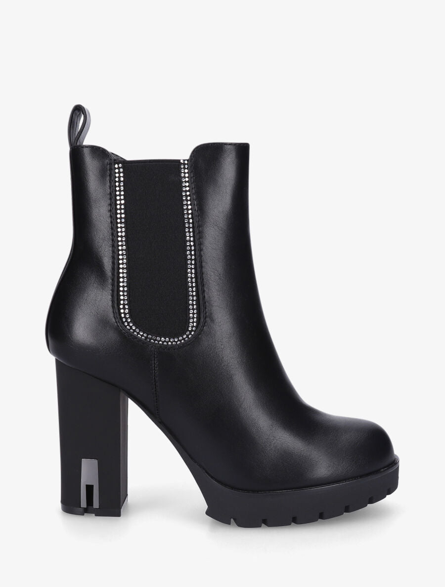 Bottines à talon et strass en simili - Noir - 1