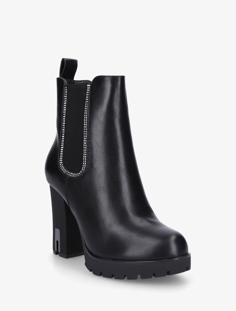 Bottines à talon et strass en simili - Noir - 2