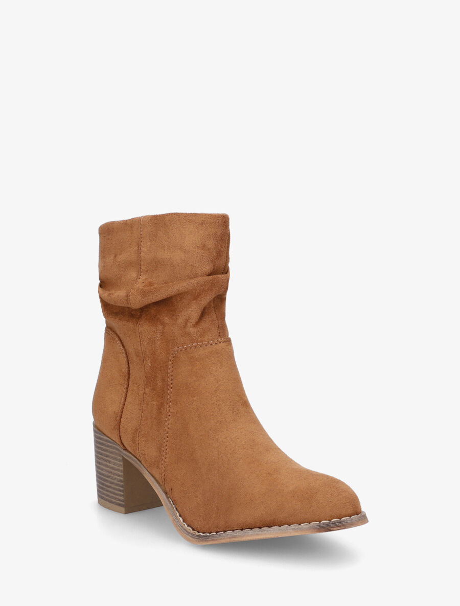 Bottines froncés en suédine - Camel - 2
