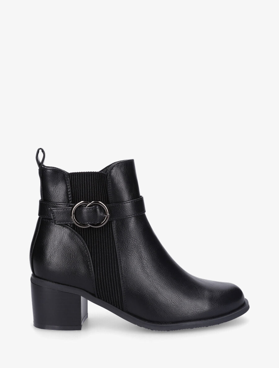 Bottines élastiquées en simili - Noir - 1