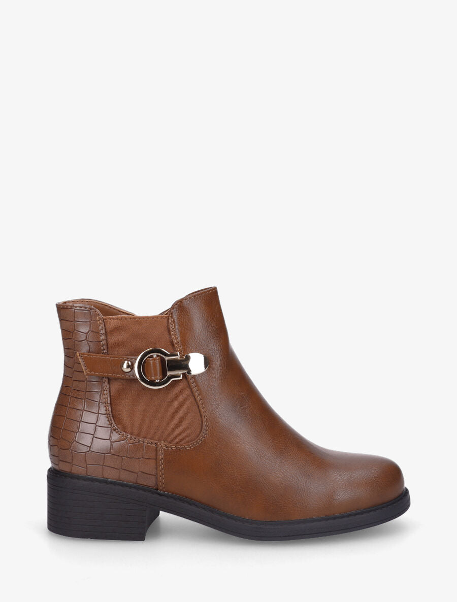 Bottines plates élastiquées croco - Camel - 1