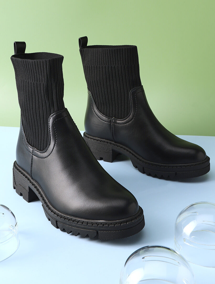 Bottines plates montantes bi-matière - Noir - 5