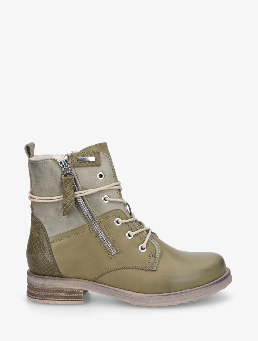 Bottines bi-matière à contrefort python - Kaki - 1